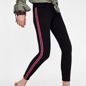 ZARA BASIC ~ Skinny BLACK  Jeans ~ RED Stripe SZ 4
